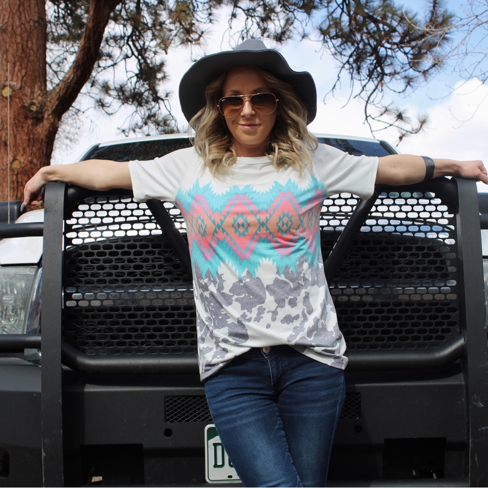 Aztec and cow print T-shirt New